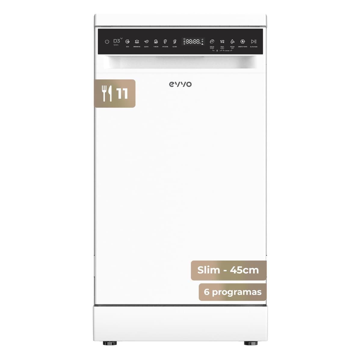 Lavavajillas D3Y Slim - 45 cm, 11 Servicios, Clase Energética D, Diseño Slim Compacto, 6 Programas, Media Carga, Inicio Diferido, Secado Extra, Funcionamiento Silencioso