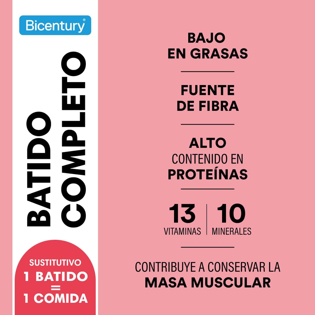 Bicentury Batido Completo Sustitutivo de Comida Sabor Fresa, Rico en Proteínas, Bajo en Grasas, Un batido equivale a una comida completa, 436 g, 16 raciones — view 4