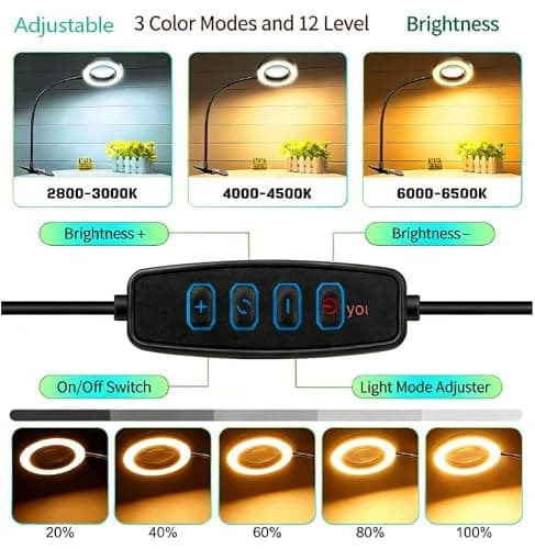 95mm Magnifying Glass with Light - Flexible Gooseneck Magnifier with 3 Color Modes 12 Dimmable Brightness for Craft Hobby Sewing Close Work (No Adapter) — view 4