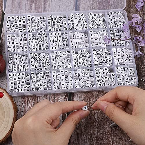 Quefe 1440pcs Acrylic Letter Beads White Cube Sorted Alphabet Beads for Jewelry Making, Bracelets, Necklaces, Key Chains (6 x 6mm) — view 5