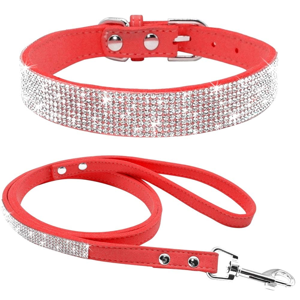 Cute Dazzling Sparkling Elegant Fancy Soft Suede Leather Bling Rhinestone Crystal Jeweled Pet Cat Dog Puppy Collar Dog Leash Combo Set (S, Black-2) — view 10