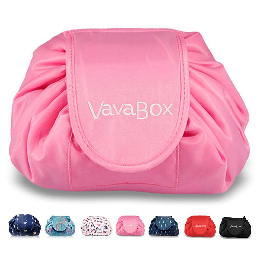 Lazy Drawstring Makeup Bags, Large Capacity Waterproof Travel Portable Cosmetic Bag Pouch Makeup Pouch Storage Organiser for Women Girl (Flamingo) — view 22