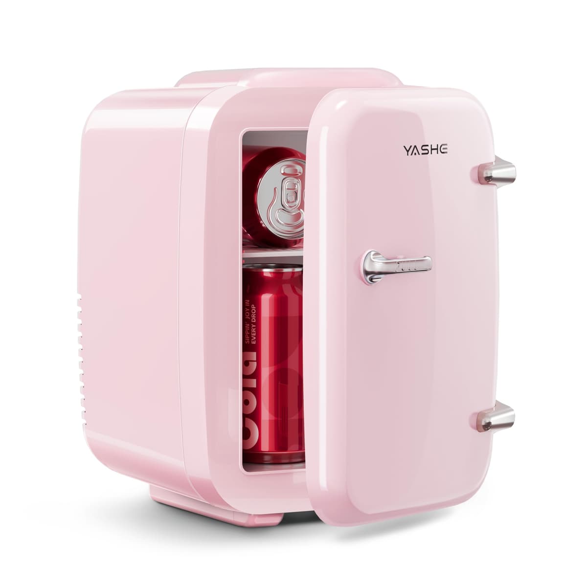 YASHE Mini Fridge, 4 Liter/6 Cans Portable Cooler and Warmer, AC/DC Power Small Fridge, Quiet Desk Skincare Fridge for Beauty Drinks Medicine, Mini Fridge for Bedrooms Office Dorm Car Travel, Pink