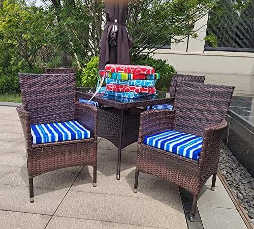 Outdoor Patio Cushions17 X 17" Blue Stripes Waterproof Garden Lawn Patio Furniture Chair Cushion Set of 4thicken High Density Sponge Filling for Outdoor Furniture Decorative,4Rope Fixed Straps — view 2