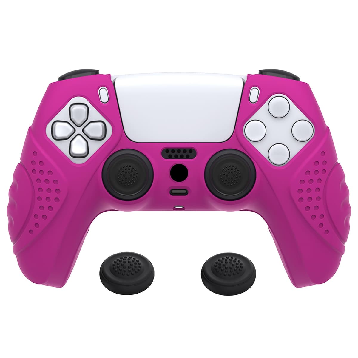 eXtremeRate PlayVital Guardian Edition Ergonomic Soft Anti-Slip Controller Silicone Case Cover for ps5, Rubber Protector Skins with Black Joystick Caps for ps5 Controller - Green & Black — view 9