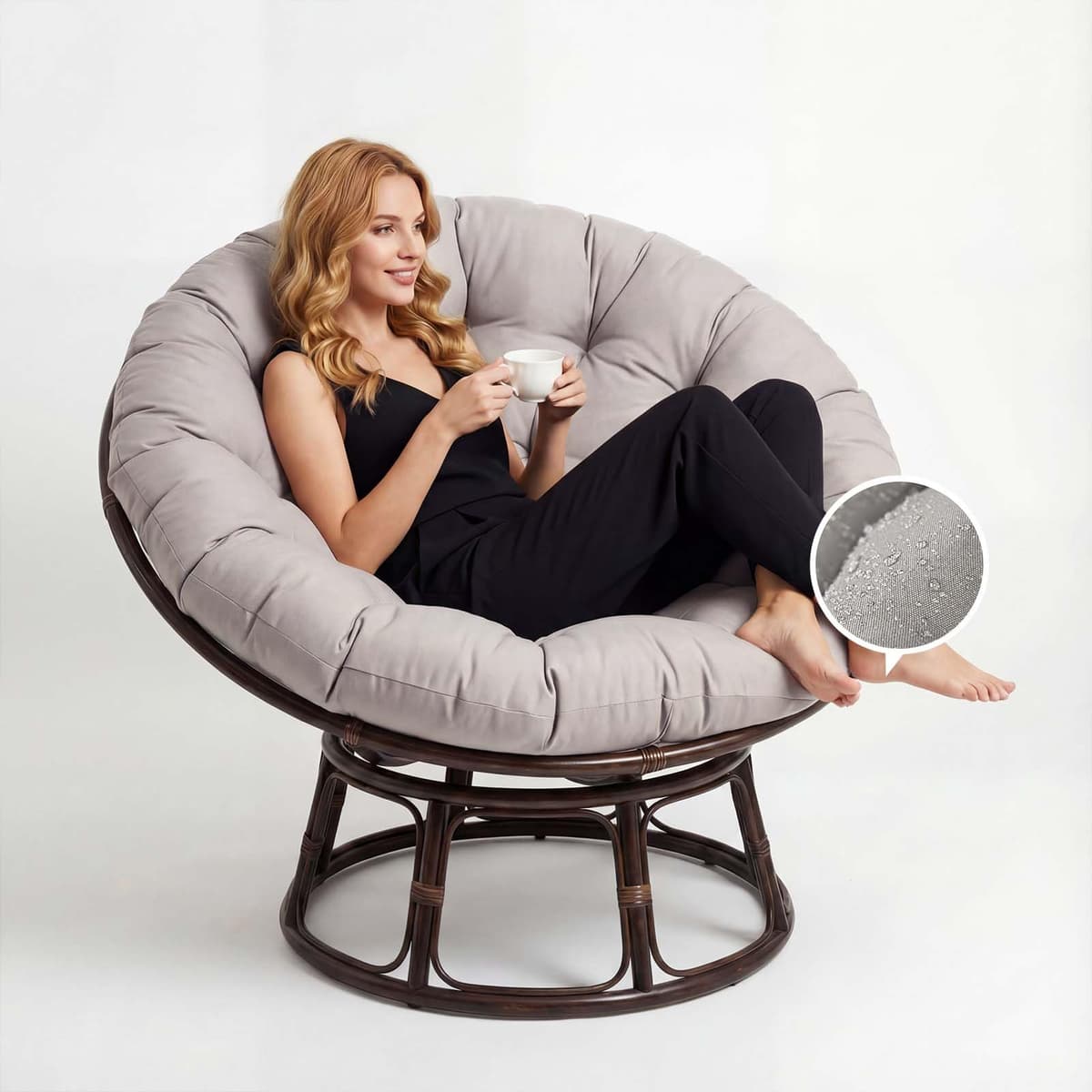 Papasan Chair Cushion Outdoor: Waterproof Egg Nest Replacement Breathable Hammocks Swing Seat Pad Round Soft Supportive Pillow for Indoor Garden (Light gray, 60cm)