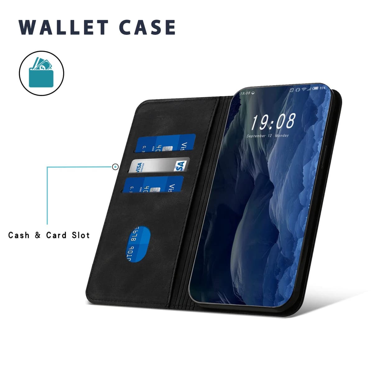 Funda para OnePlus Nord 2 5G, Funda Libro de Cuero con Ranura para Tarjeta y Magnético, Wallet Flip Caso Cubierta Case Carcasa para OnePlus Nord 2 5G (Negro) — view 4