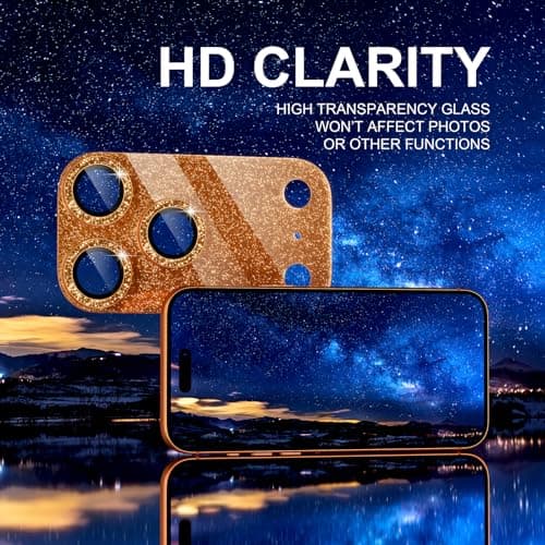 Choiche Compatible for iPhone 17 Pro Max Camera Lens Protector, Bling Camera Cover with 9H Tempered Glass Lens Screen Protector Metal Ring Decoration Accessories 6.9-inch (Glitter-Orange) — view 5