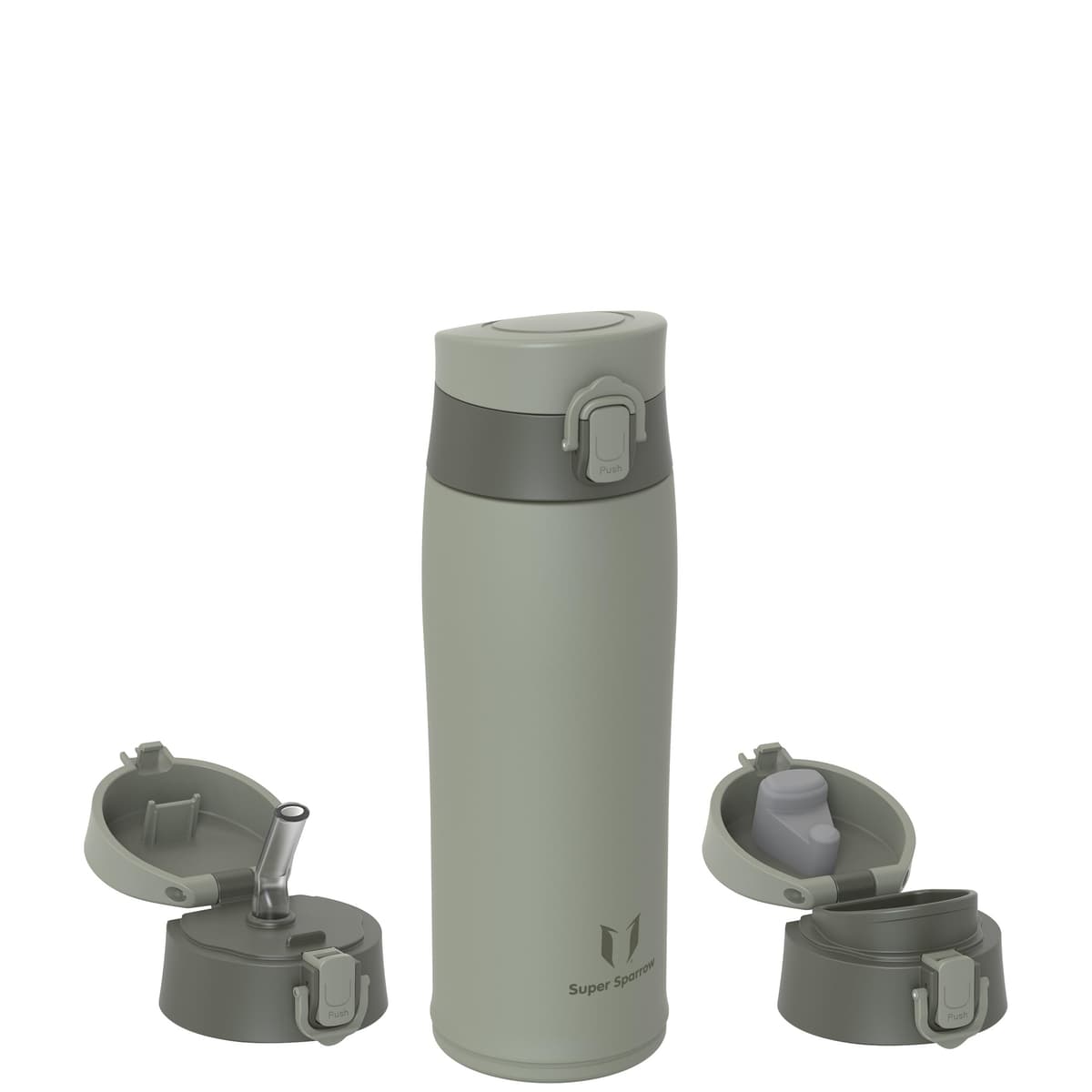 Super Sparrow Insulated Water Bottle - Travel Mug - 500ml, 750ml，950ml - Stainless Steel Water Bottles - BPA Free - Leakproof Metal Bottles - Includes 2 Lids, Straw Lid & Spout Lid — view 2