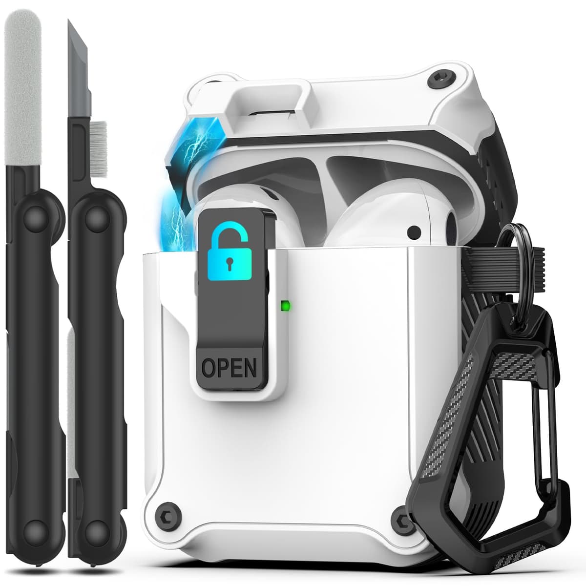 RFUNGUANGO Compatible con Airpods 4 Estuche (2024) con Kit de Limpieza, Clip de Bloqueo Seguro y Estuche de Protección a Prueba de Golpes para Airpods 4ta Generación Lanzamiento 2024,Cielo Estrellado — view 24