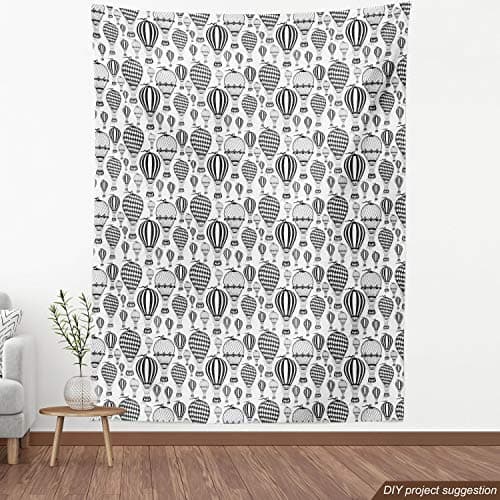 Ambesonne Grunge Fabric by The Yard, Hot Air Balloons of Vintage Minimalist Effects Greyscale Tones Illustration, Decorative Fabric for Upholstery and Home Accents, 2 Yards, Pale Charcoal — view 3