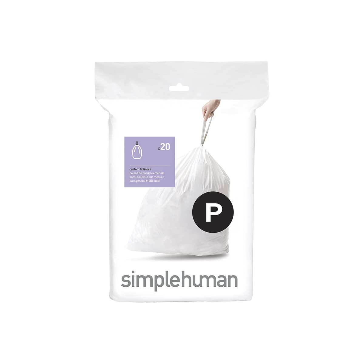 simplehuman CW0408 3 x paquete de 20 bolsas de basura a medida (60 bolsas), código V, plástico blanco — view 11