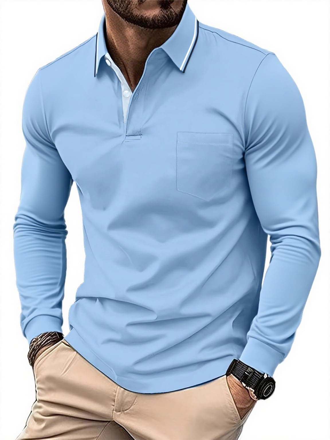 SwissWell Polo de Manga Larga para Hombre Camiseta Polo Transpirable para Golf, Ligera, para Deportes al Aire Libre y Estilo Casual — view 9