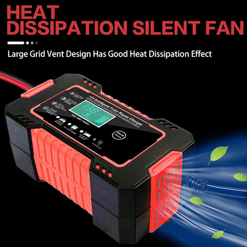 12V/6Amp Car Battery Charger, Smart Fully Automatic Battery Charger with Temperature Compensation for Most Types of Lead Acid Batteries, Red, AC Connection Required — view 4
