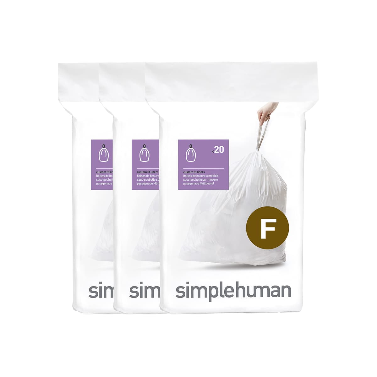 simplehuman CW0408 3 x paquete de 20 bolsas de basura a medida (60 bolsas), código V, plástico blanco — view 27