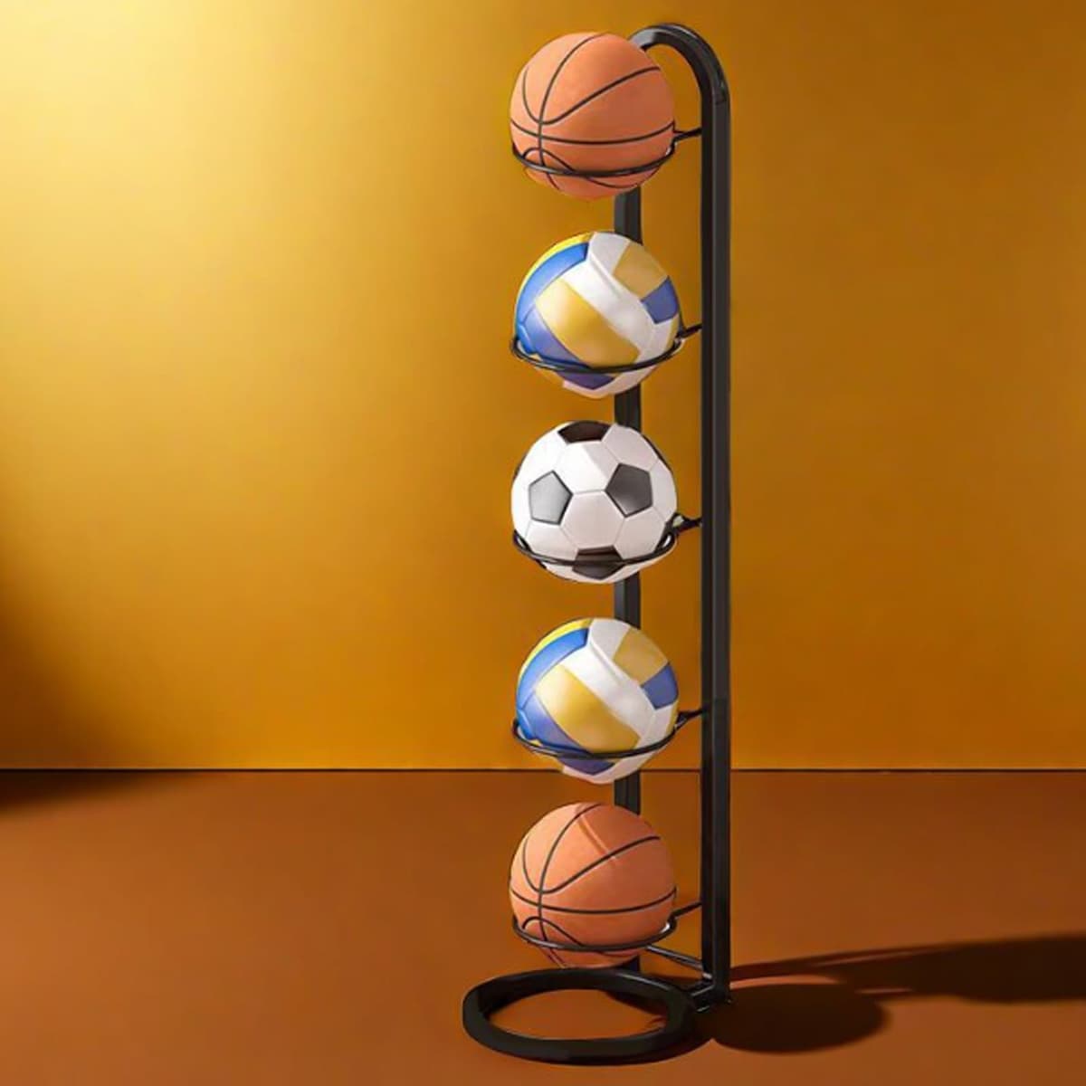 Estantería de 5 niveles de almacenamiento para pelotas de baloncesto, soporte extraíble para exhibición de baloncesto, fútbol, voleibol, rugby — view 5