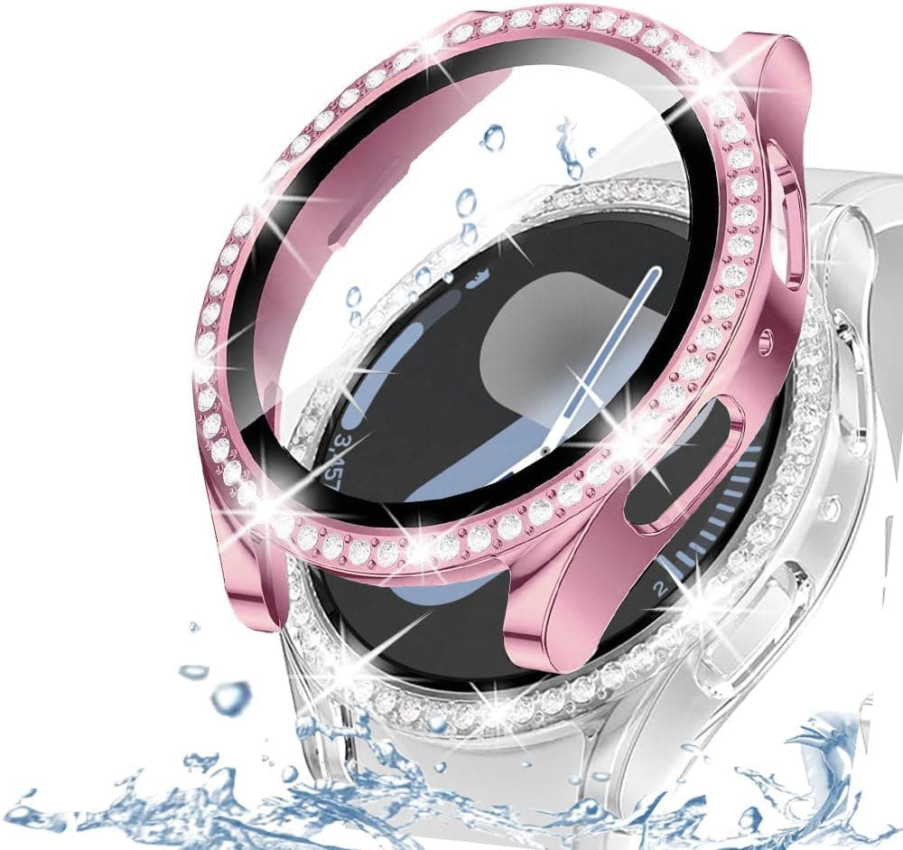DEALELE [2-PACK] Case Compatible with Samsung Galaxy Watch FE / 5/4 40mm, Bling Double-row Diamond PC Protective Case Protector Cover, 40mm, Rose gold + Transparent — view 97