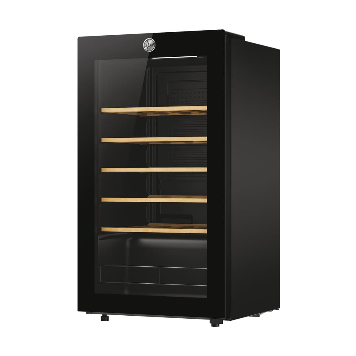 Hoover H-WINE 500 Freestanding Wine Cooler, 34 Bottles, Single Zone Temperature, Anti-UV Glass Door, Low Vibration Design, LED Light, hOn App, G Class, Black, 47.5x45.6x85 cm - HOWC034K — view 3
