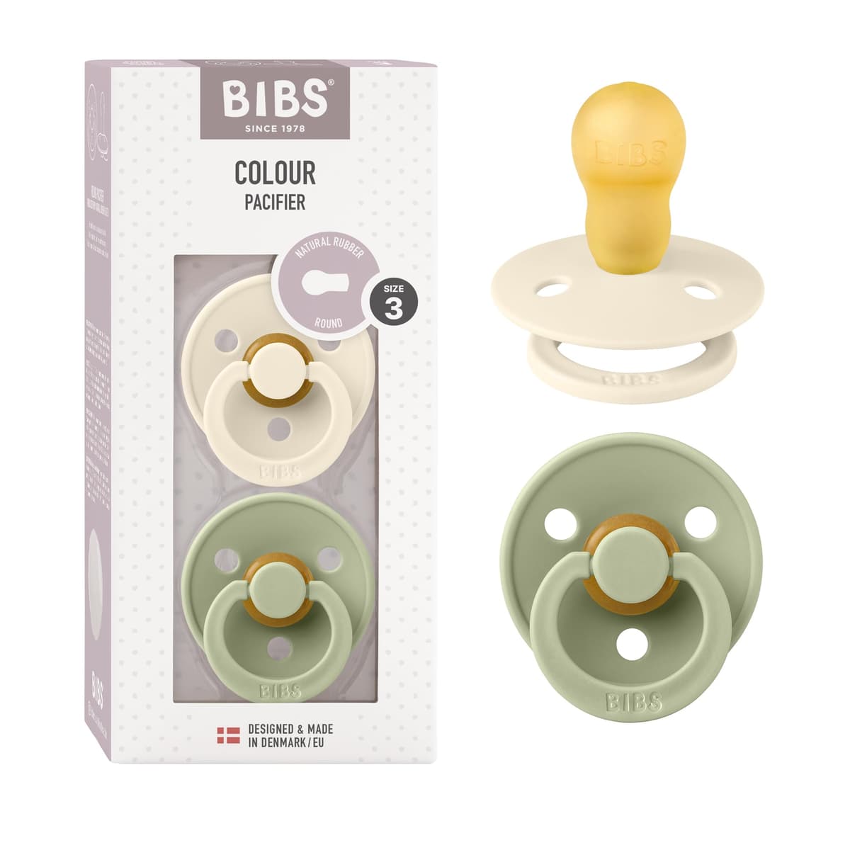 BIBS Colour Soother 2-Pack, BPA Free Dummy Pacifier, Round Nipple. Natural Rubber Latex, Size 2 (6-18 Months), Sky Blue/Steel Blue — view 62