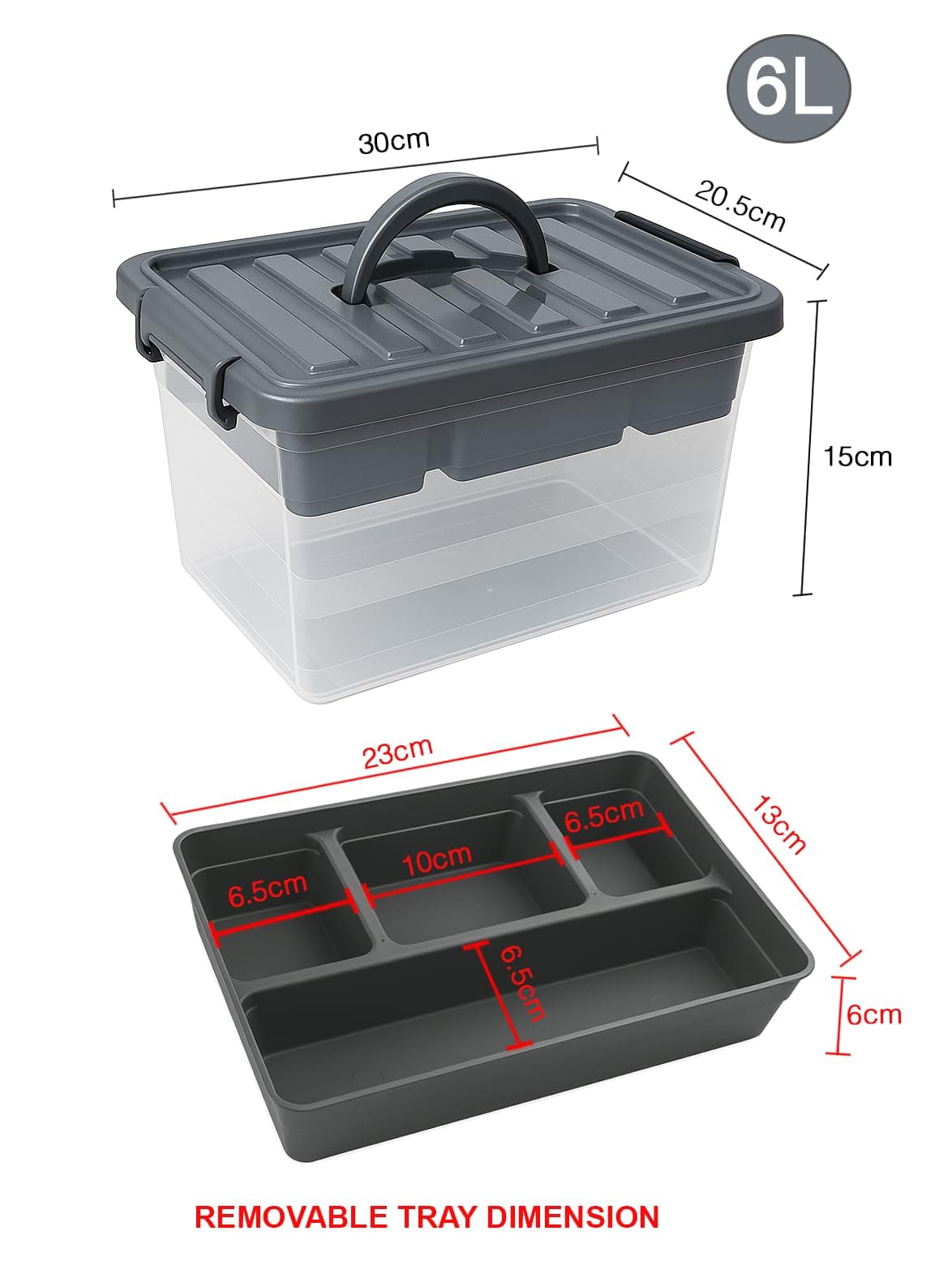 BH | Small Clear Plastic Storage Box | 6 Litre | 1 PC | Organising Removable Tray | Stackable | Utility | Multi-Purpose | Stationery, Sewing, Art Craft Supplies - BEST HOUSE — view 2