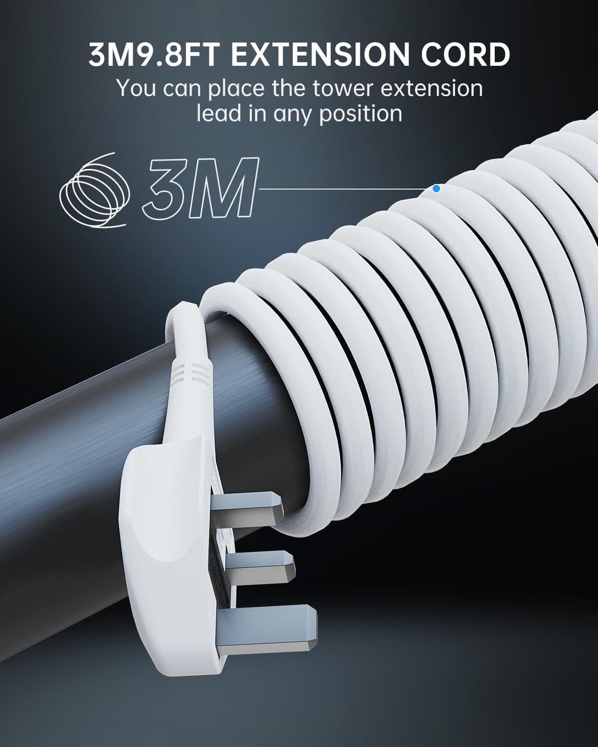 Tower Extension Lead 3M (3250W 13A) Extension Tower 8 AC Outlets & 4 USB Ports, Surge Protection Extension Lead with 4 Independent Switch, 17W USB C Ports Extension Cable 3M for Office, Home, Kitchen — view 5