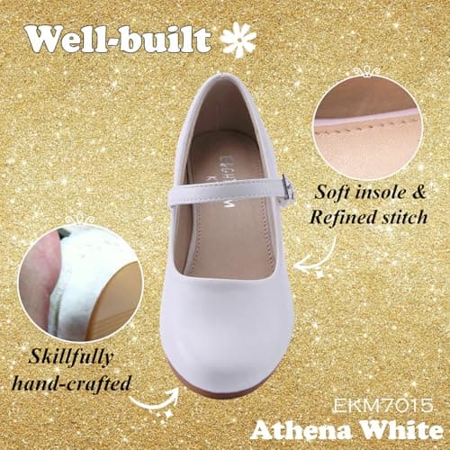 EIGHT KM Girls High Heel Dress Shoes Mary Jane Wedding Party Pumps Princess Shoes EKM7015 Athena Microfiber White Leather Size 2 US Little Kid — view 4