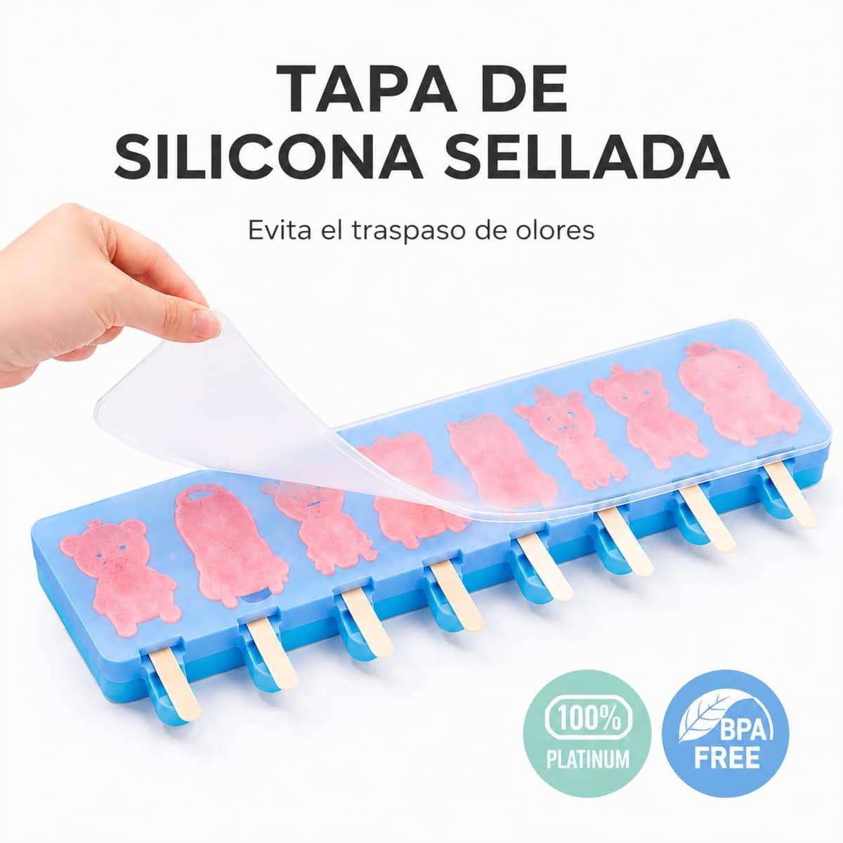 Molde Premium de Silicona para Helados – 8 cavidades para Helados Caseros | Reutilizable | Fácil de Desmoldar y Limpiar | Ideal para Niños | Libre de BPA (Animales) | Incluye Ebook QR con Recetas — view 3