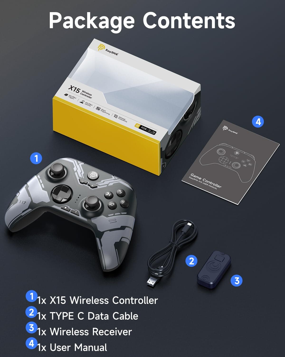 EasySMX X15 Wireless PC Controller with Hall Triggers, Hall Joysticks, Enhanced Bluetooth Game Controller,No Drift No Deadzone effect, Compatible with Windows PC, Android, Steam and Switch — view 8