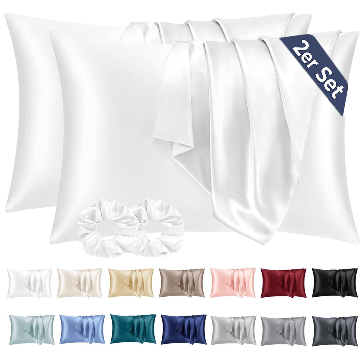 Vielit 2 Pack Satin Pillowcase for Hair and Skin Cooling,Soft as Silk Pillowcase for Hair and Skin,Easier Care than Silk Pillow Case Beige 50x75cm Gifts for Women Envelope & 2 Scrunchies — view 78