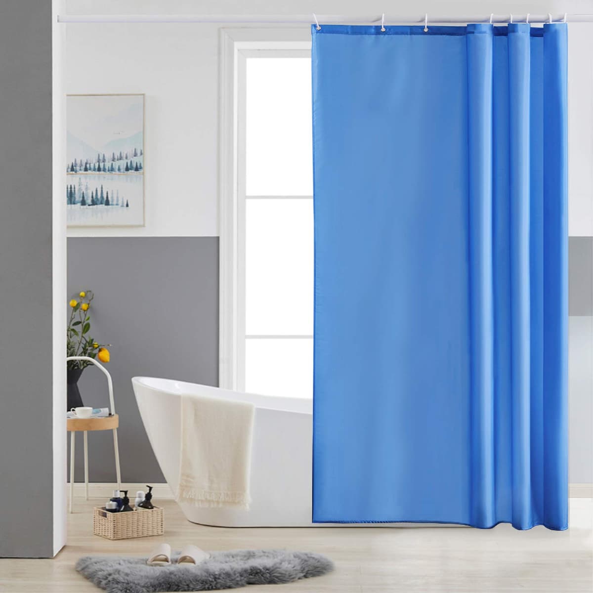 Furlinic Navy Shower Curtain Anti Mould Resistant Waterproof Bathroom Curtains Washable Polyester Fabric 90x180cm with Weight Tape for Bath Wet Room 35x72 Inch. — view 82