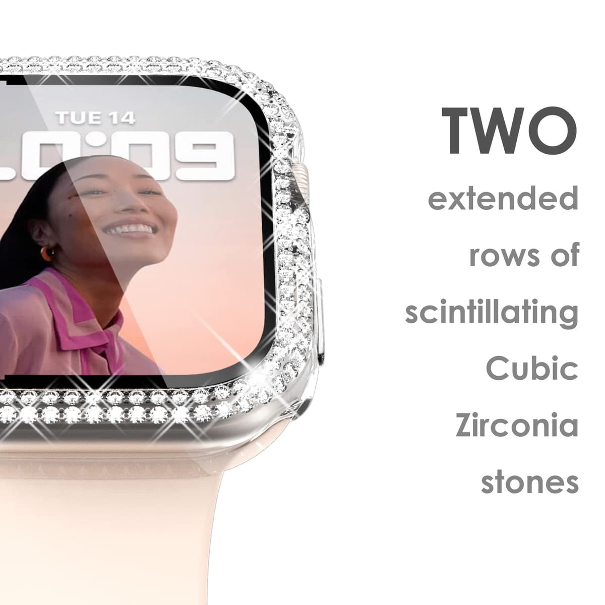 WINGLE Compatible with Apple Watch Screen Protector 44mm SE 3 2 1/ Series 6 5 4, Women Shiny Diamond Cover with Tempered Glass Screen Protector for Apple Watch Case 44mm,Clear — view 3