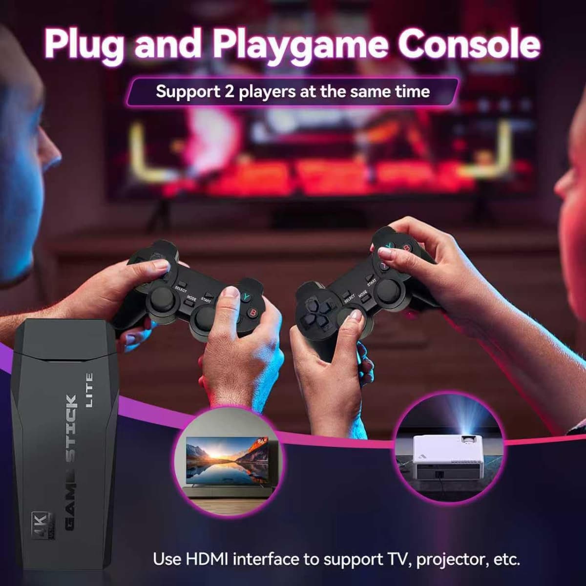 2026 Retro Game Console, 4K HDMI with 40,000+ Games, 23 Emulators, Plug-and-Play, Two 2.4GHz Wireless Controllers — view 2