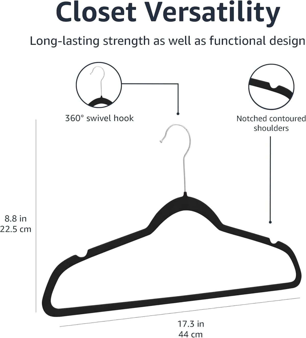 Amazon Basics Slim Velvet Non-Slip Suit Hangers - 30-Pack, Black/Silver — view 4