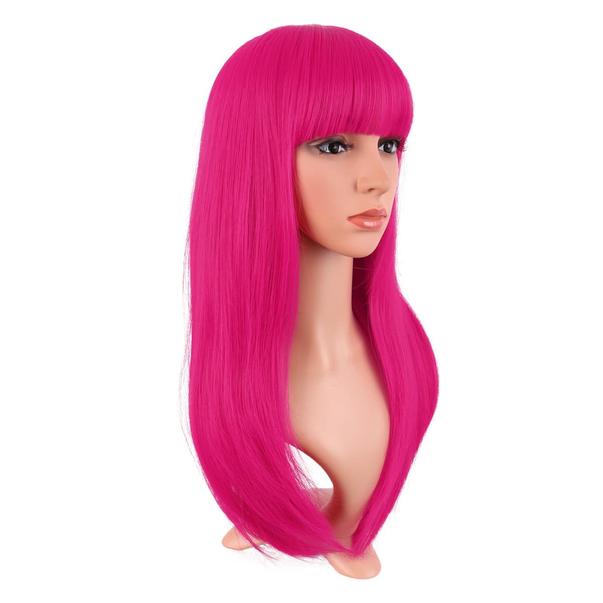 MapofBeauty 24 Pulgada/60 cm Largo Lacio Peluca Con Flequillo Sintética Cabello Heat Resistente Para Fiesta de Cosplay (Rosa Caliente) — view 2