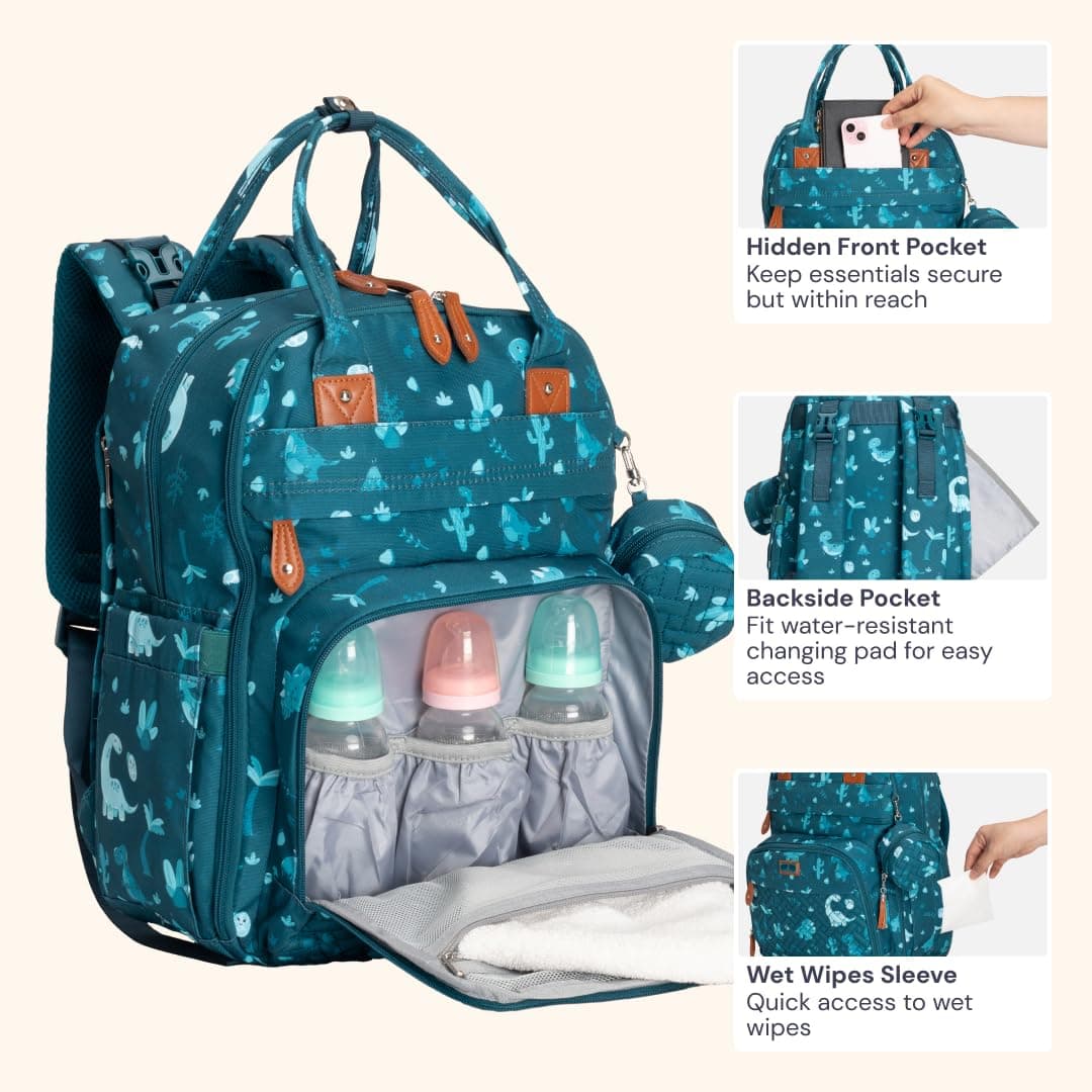 BabbleRoo Baby Changing Bag Backpack, Nappy Changing Back Pack Diaper Bags with Changing Mat & Pacifier Holder for Mom & Dad — view 5