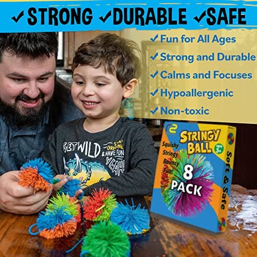 Stringy Balls & Sensory Toys 8 Pack - Fidget Toys Sensory Gifts for Kids Ages 3 4 5 6 7 8 + Year Old - Best Stress Balls Toys & Toddler Toys Gifts for Toddlers, Boys & Girls - Monkey Balls Fidget Toys — view 3