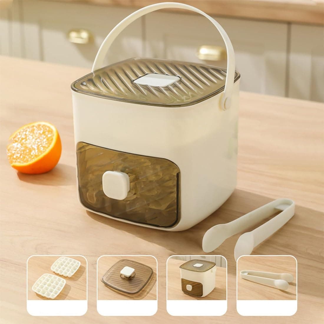 Máquina de hielo portátil de dos pisos de 48 cubos, máquina de hielo portátil con tapa y caja de almacenamiento, diseño inteligente 2 en 1, hielo rápido con solo un toque for la cocina del hogar(B) — view 3