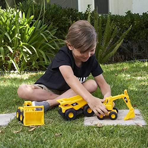 CAT Construction Toys, Mini Crew 3-Pack 7”, Push-Powered Yellow Construction Vehicle Toys, Includes Dump Truck, Wheel Loader, and Excavator for Kids and Toddlers Ages 2+ — view 3