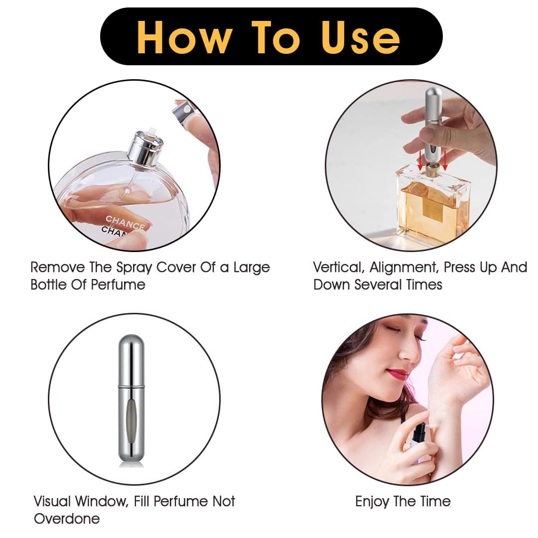 Perfume Atomiser pack of 5pcs Perfume Travel Bottle, 5ML Refillable Perfume Spray Bottle Easy to Refill Empty Atomiser for Purse, Handbag, Pocket and Luggage (Glossy) — view 3