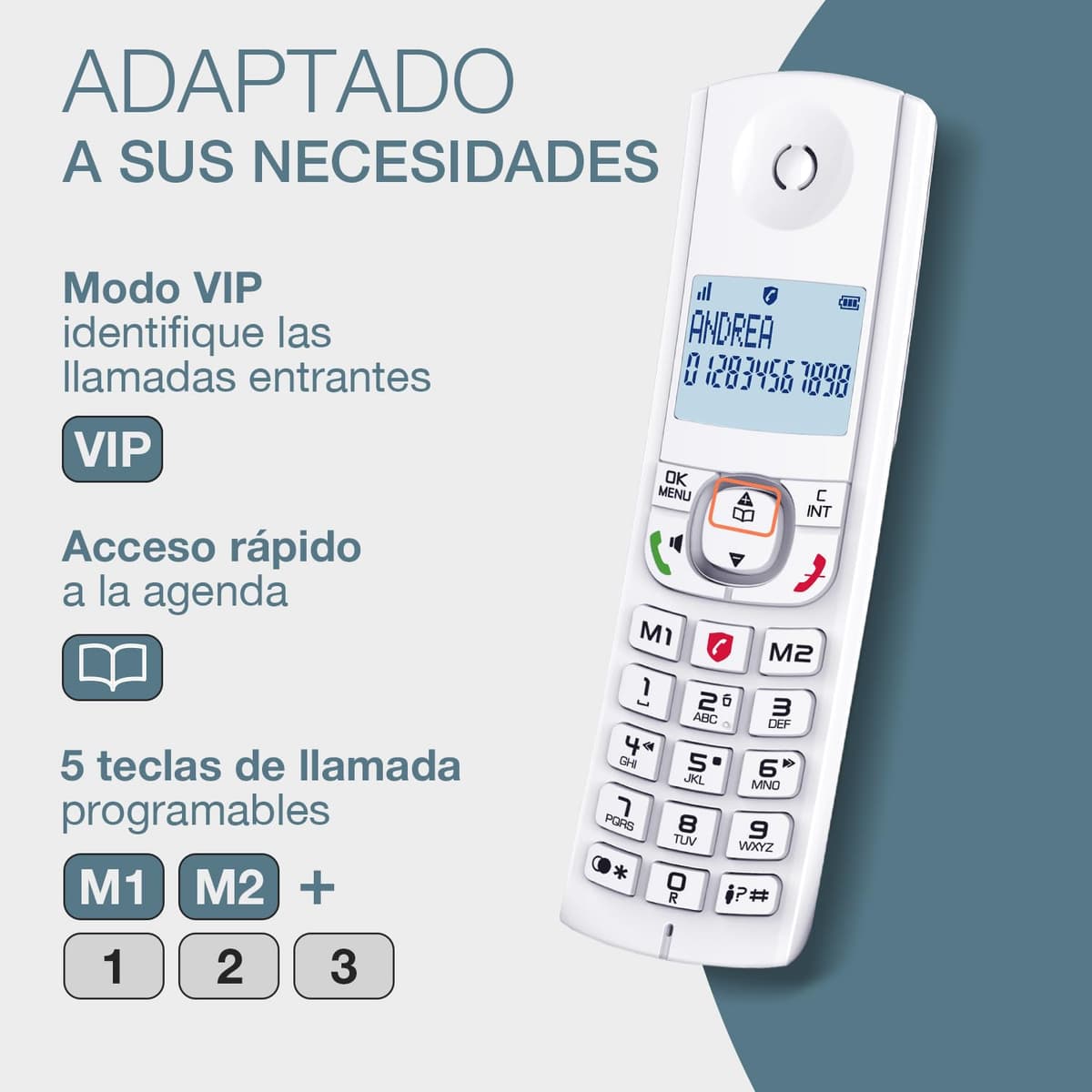 ALCATEL F530 - Teléfono inalámbrico DECT - Gran pantalla retroiluminada - Manos libres - Bloqueo de llamadas - 2 teclas de memoria directa - Blanco/Gris — view 3