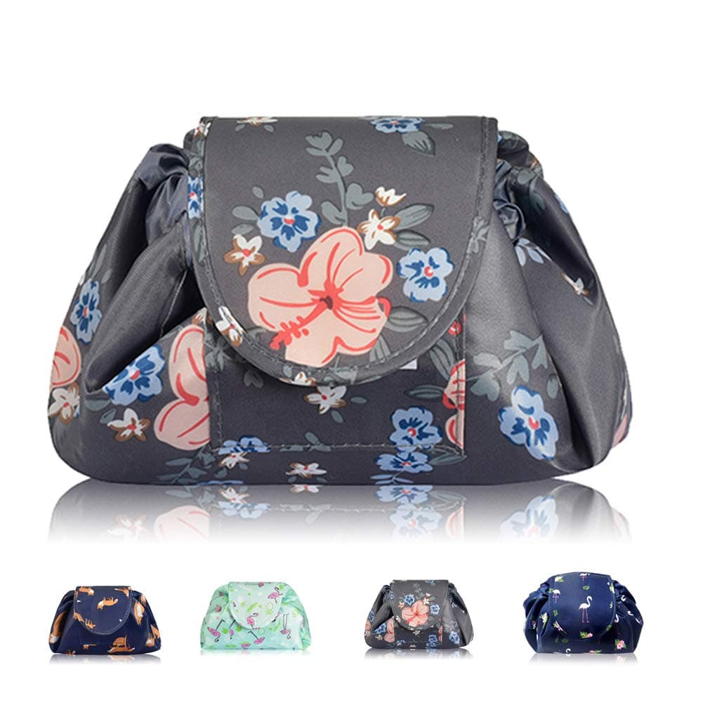 Lazy Drawstring Makeup Bags, Large Capacity Waterproof Travel Portable Cosmetic Bag Pouch Makeup Pouch Storage Organiser for Women Girl (Flamingo) — view 8