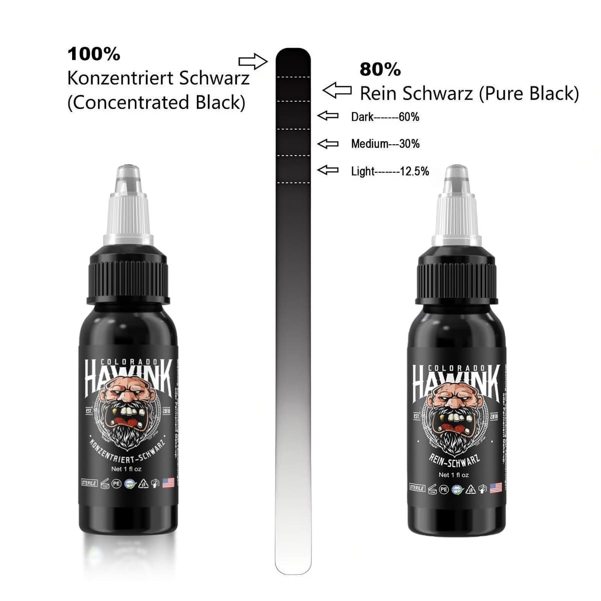 HAWINK Tinta de Tatuaje Profesional Negro Puro 1 Botella con 1oz (30ml) Pure Black Ink TI203DE-30-001 — view 5