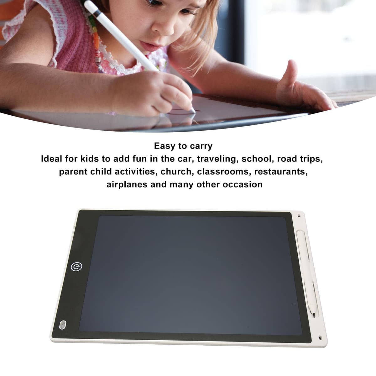 10-I LCD Writing Tablet – Erasable, Reusable Drawing Pad for Kids with Pressure Sensitivity & One-Button Erase F in (Black) (White) — view 2