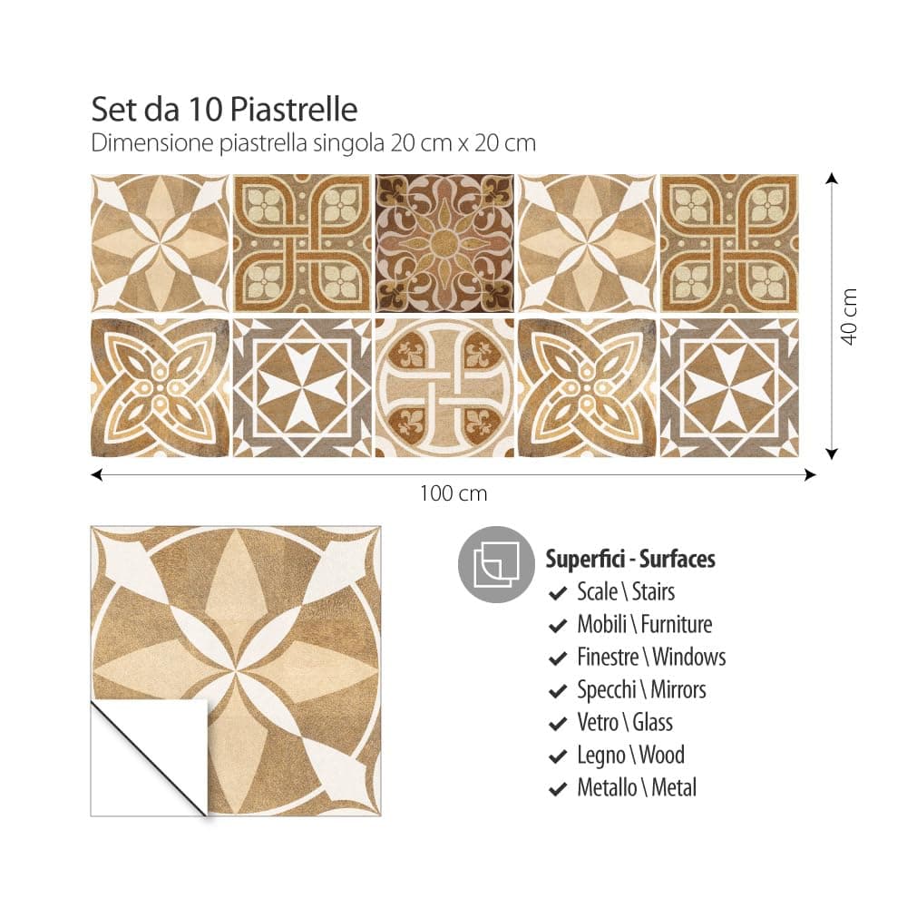 RE-COVERTILES - Pegatinas para Azulejos de Baño y Cocina 10 Piezas 20x20 cm - PS00146 Decoración de pared en PVC Azulejos Mosaico Impermeables estilo Cementina Azulejos — view 3