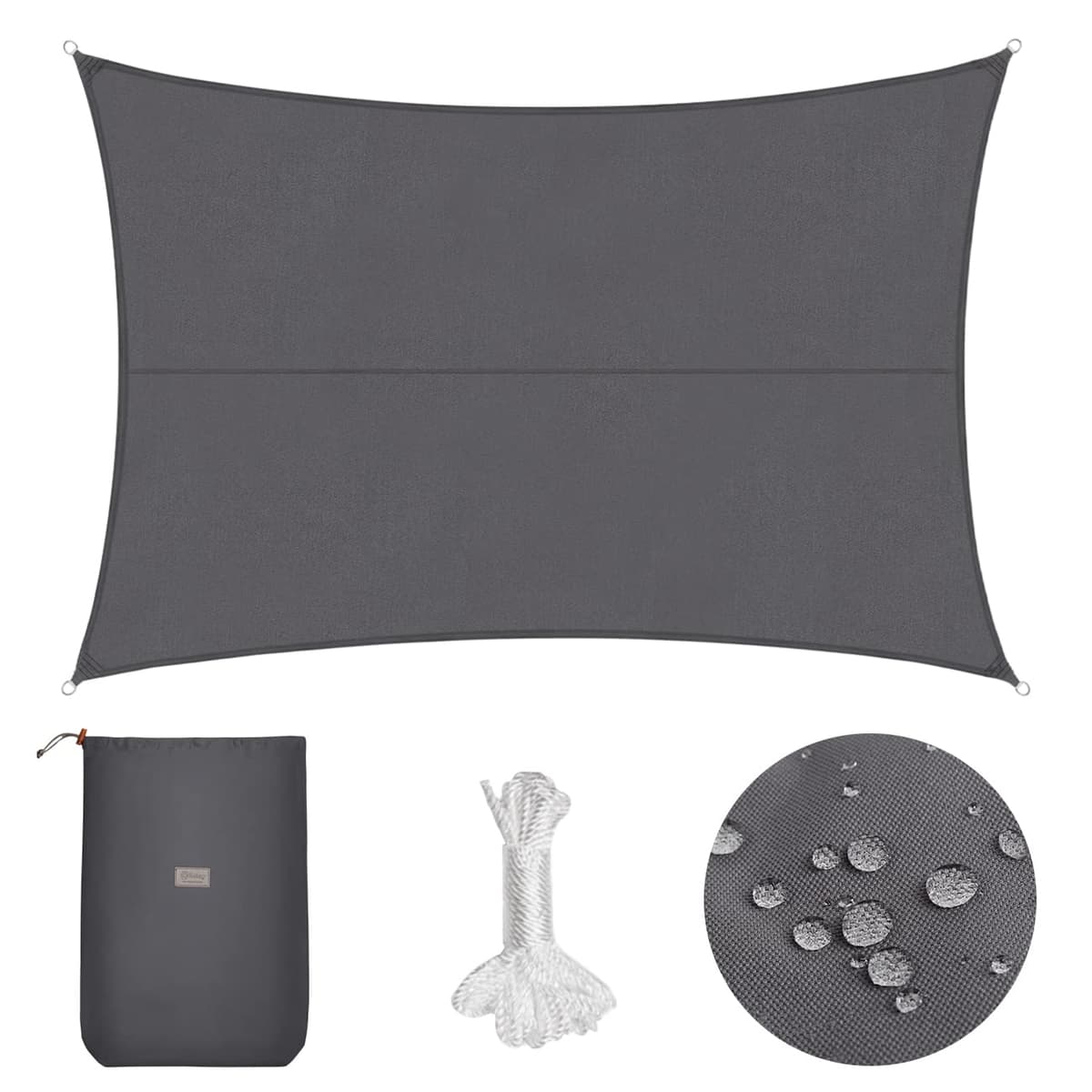 Sekey Toldo Vela de Sombra Impermeable 2x3m Rectangular Protección Rayos UV, Resistente al Desgarro, para Terraza Balcon Patio Exteriores Jardín, con Ojales y Cuerdas de Fijación, Gris Pardo