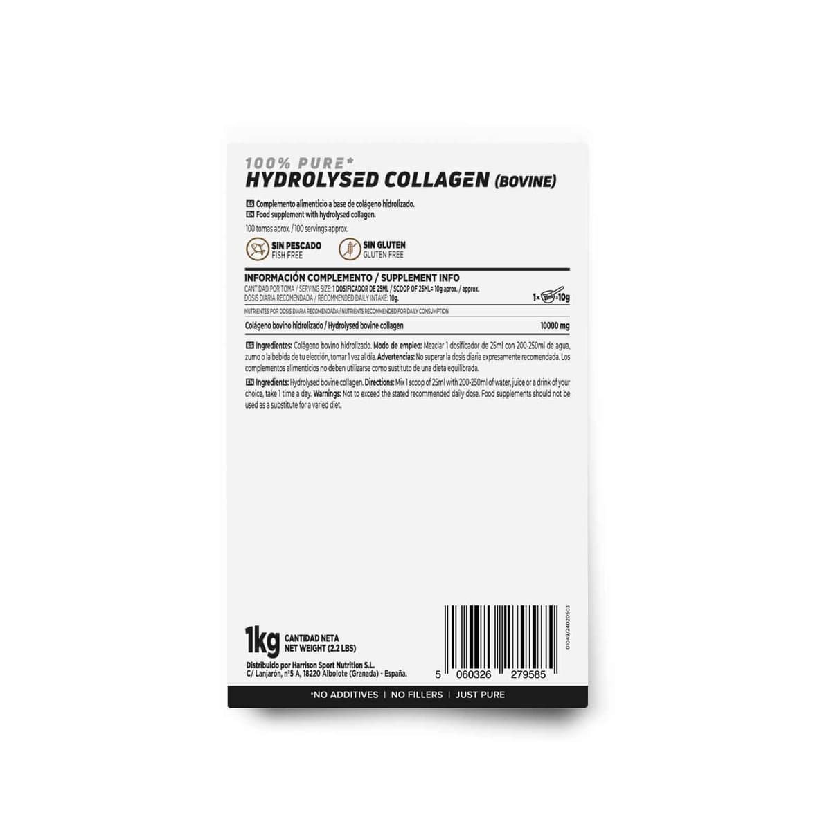 HSN Colágeno Hidrolizado Bovino en Polvo | Sin Sabor 1Kg | 10g Péptidos de Colágeno de Bajo Peso Molecular | Sin Añadidos ni Aditivos | No Incluye Dosificador | No-GMO, Sin Gluten — view 2