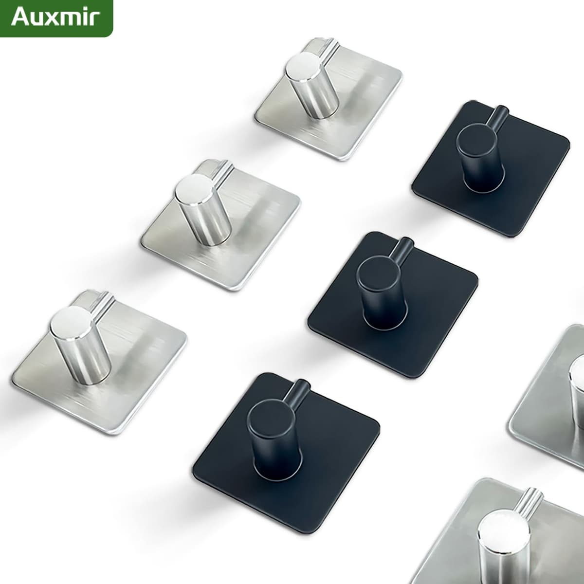 Auxmir Ganchos Adhesivos para Pared, Acero Inoxidable Colgador Toallas sin Taladro, Toalleros Autoadhesivo Extrafuerte para Baño Cocina Albornoz Trapos, Gris, 6 Piezas — view 10