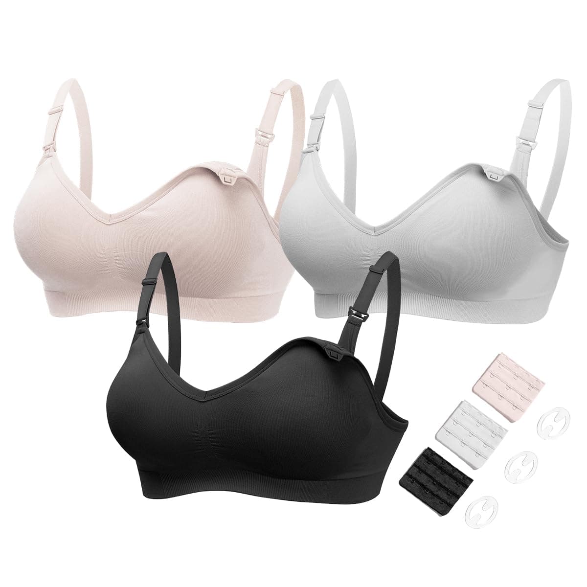 HOFISH 3PACK Full Bust Seamless Nursing Maternity Bras Bralette S-XXL with Extra Bra Extenders & Clips — view 11