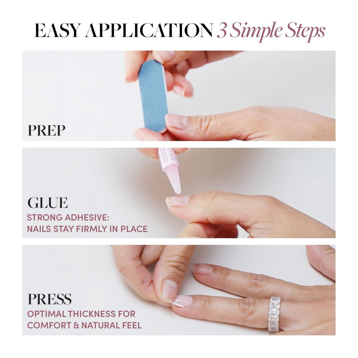 Glamnetic Press On Nails - All Time Love | Glossy, Semi-Transparent, Short Almond French Tip Nails with Leaf Accents, Salon Quality | 15 Sizes - 30 Nail Kit with Glue — view 5