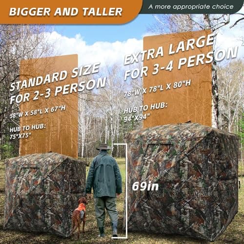 FUNHORUN Hunting Blind with Floor Mat, 360 Degree See Through Ground Blind for Deer/Turkey Hunting, 3/4 Person Pop Up Camouflage Tent with Carrying Bag — view 5